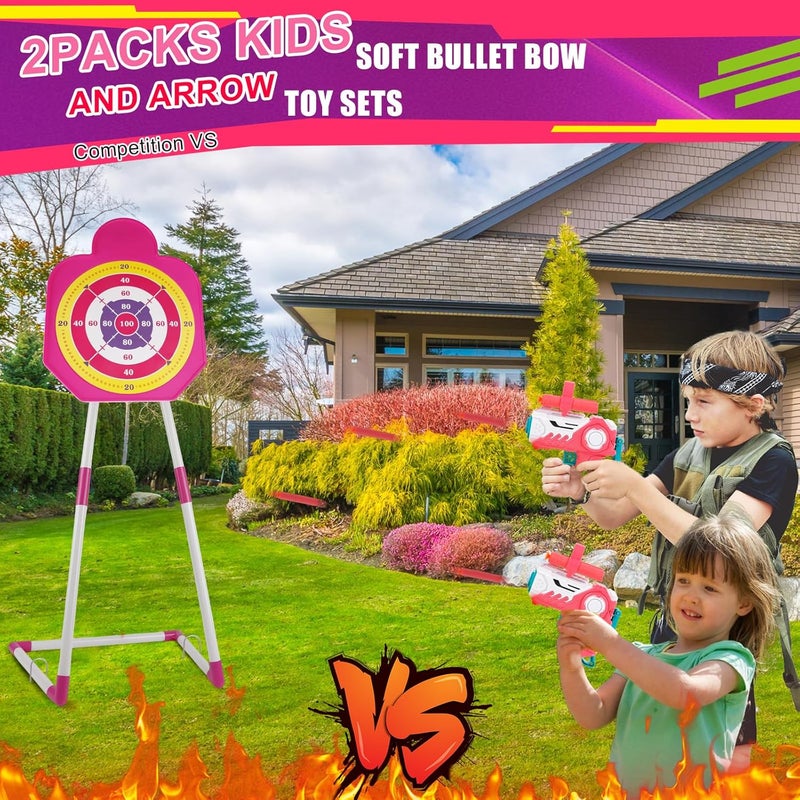 TWFRIC 2 Pack Bow and Arrow for Kids Sports and Outdoor Play Toys Archery Set with LED Light Up 16 Arrows 1 Standing Target 2 Quiver Indoor Outdoors Toy for Age 3-12 Year Old Boy Girl Gift (Pink) - Image 3